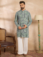 Men Green Viscose Rayon Batik Embroidered Straight Kurta Sets-MKSET1718