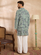 Men Green Viscose Rayon Batik Embroidered Straight Kurta Sets-MKSET1718