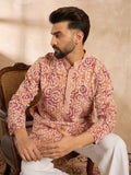 Men Orange Viscose Rayon Batik Embroidered Straight Kurta Sets-MKSET1719