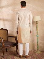 Men Peach Silk Blend Ombre Embroidered Straight Kurta Sets-MKSET1724