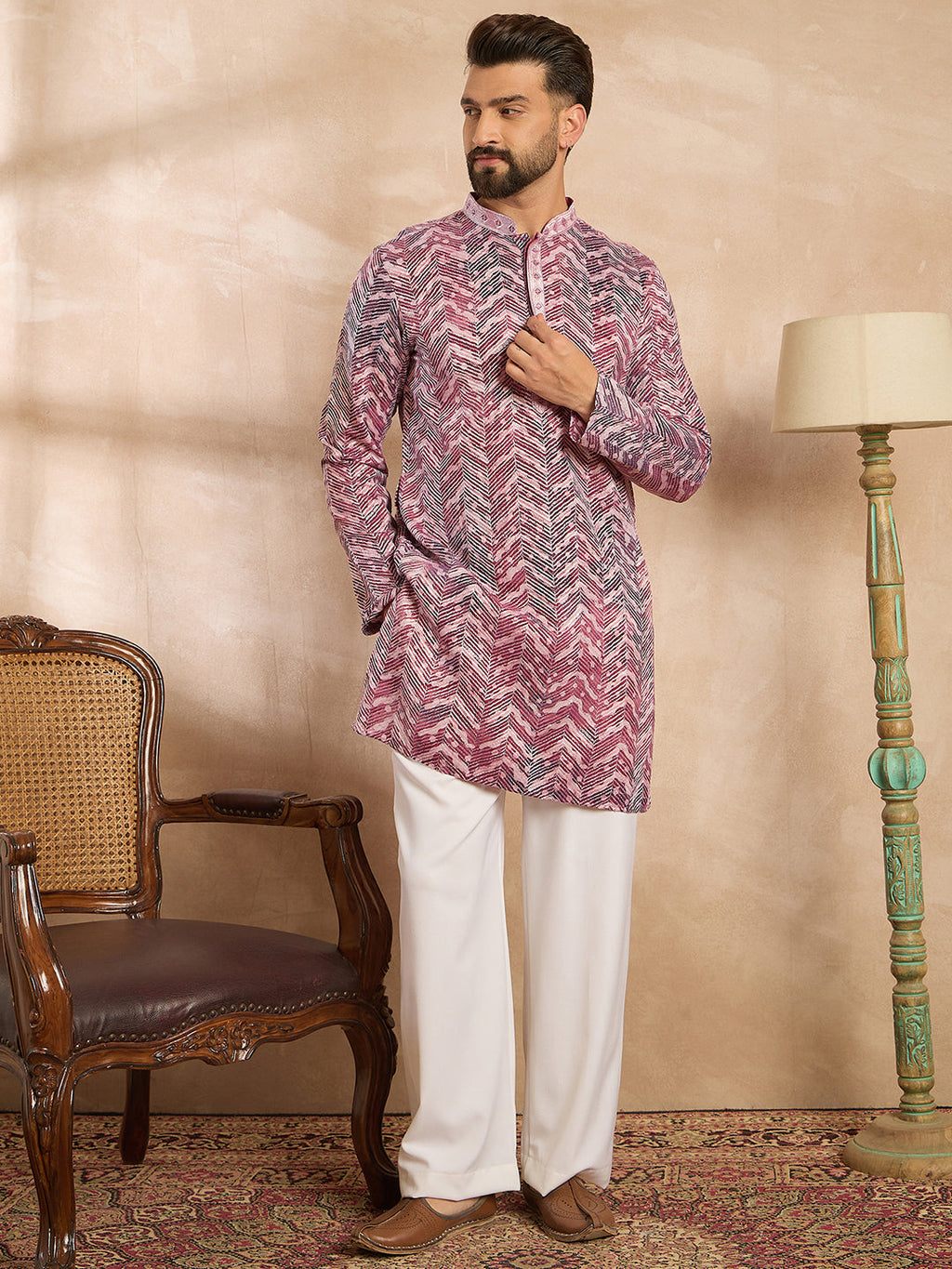 Men Maroon Silk Blend Solid Embroidered Straight Kurta Sets-MKSET1729