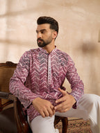 Men Maroon Silk Blend Solid Embroidered Straight Kurta Sets-MKSET1729