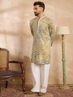Men Green Silk Blend Solid Embroidered Straight Kurta Sets-MKSET1730