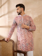 Men Orange Silk Blend Solid Embroidered Straight Kurta Sets-MKSET1731