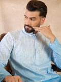 Men Blue Silk Blend Ombre Embroidered Straight Kurta Sets-MKSET1732