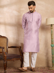 Men Lavender Polyester Solid Embroidered Straight Kurta Sets-MKSET1736