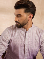 Men Lavender Silk Blend Ombre Embroidered Straight Kurta Sets-MKSET1752