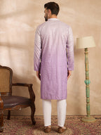 Men Lavender Silk Blend Ombre Embroidered Straight Kurta Sets-MKSET1752