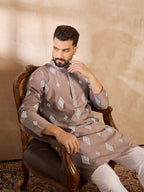 Men Beige Silk Blend Solid Embroidered Straight Kurta Sets-MKSET1776
