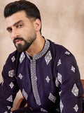 Men Purple Silk Blend Solid Embroidered Straight Kurta With Trouser-MKSET1780