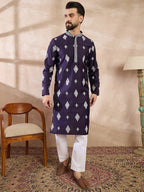 Men Purple Silk Blend Solid Embroidered Straight Kurta With Trouser-MKSET1780