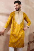 Yellow Silk Blend Embroidered Mandarin Collar Straight Kurta With Trouser MKSET1794