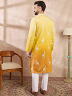 Men Yellow Silk Blend Ethnic Motifs Embroidered Straight Kurta With Trouser-MKSET1812