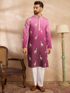 Men Purple Silk Blend Ombre Embroidered Straight Kurta Sets-MKSET1813
