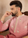 Men Red Silk Blend Ombre Embroidered Straight Kurta Sets-MKSET1818