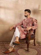Men Brown Cotton Solid Embroidered Straight Kurta Sets-MKSET1825