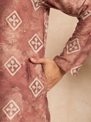 Men Brown Cotton Solid Embroidered Straight Kurta Sets-MKSET1825