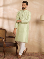 Men Teal Polyester Solid Embroidered Straight Kurta Sets-MKSET1839