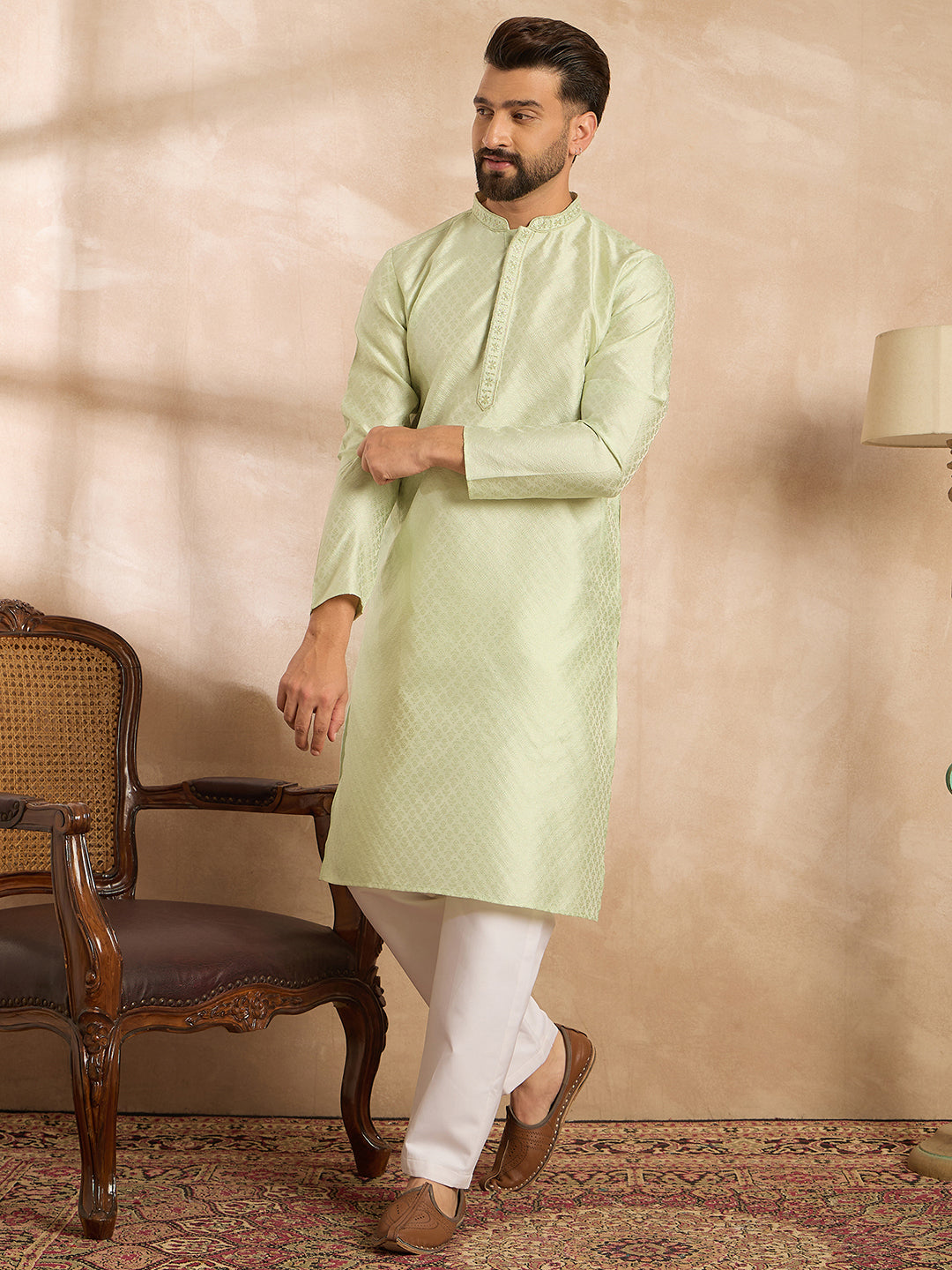 Men Teal Polyester Solid Embroidered Straight Kurta Sets-MKSET1839