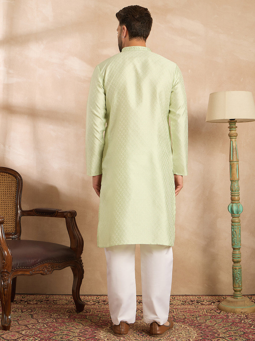 Men Teal Polyester Solid Embroidered Straight Kurta Sets-MKSET1839