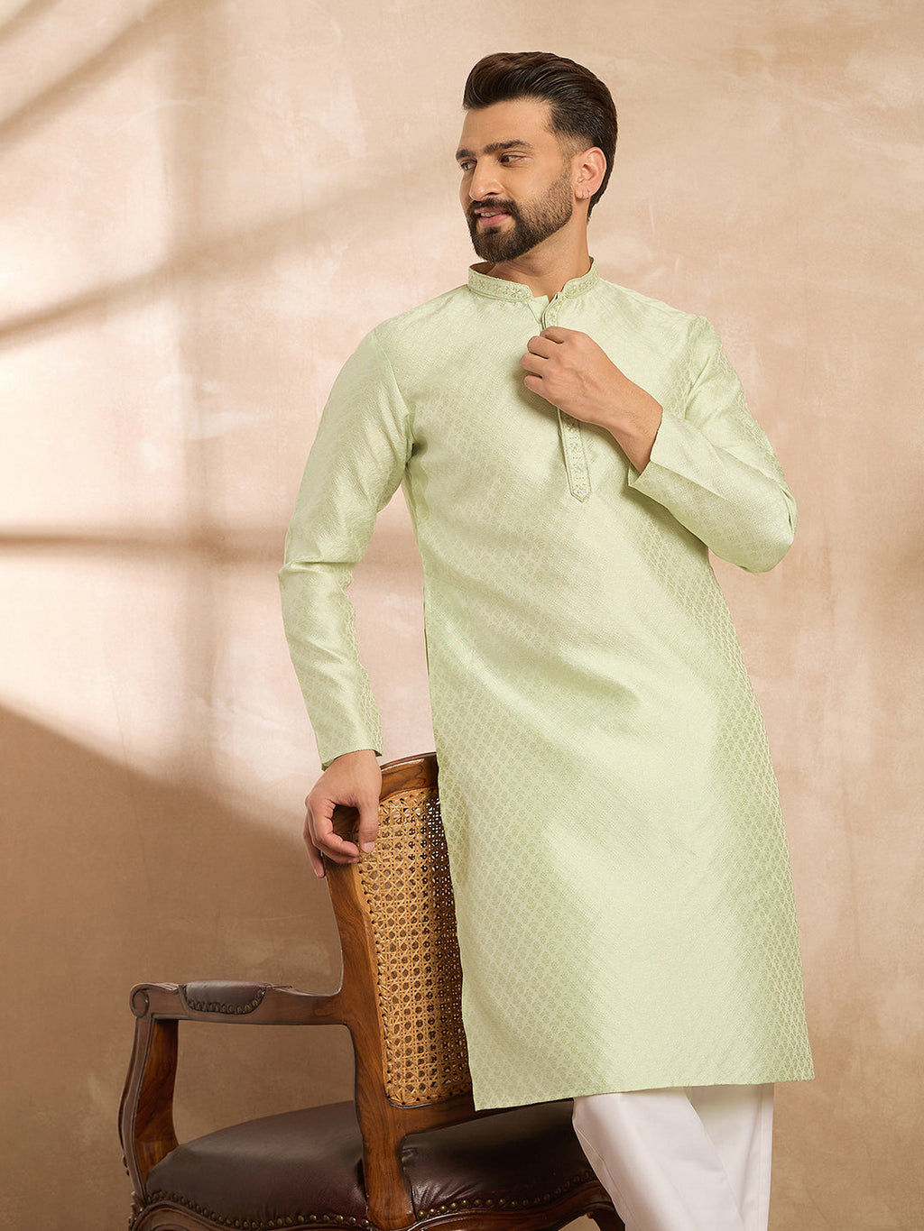 Men Teal Polyester Solid Embroidered Straight Kurta Sets-MKSET1839