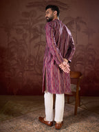 Men Purple Silk Blend Striped Printed Straight Kurta With Trouser-MKSET1905