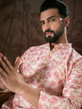 Men Off White Silk Blend Floral Printed Straight Kurta With Trouser-MKSET1908
