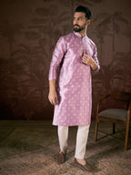 Men Lavender Silk Blend Floral Printed Straight Kurta With Trouser-MKSET1922
