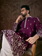 Men Purple Silk Blend Solid Embroidered Straight Kurta With Trouser-MKSET1944