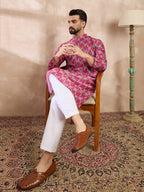 Men Pink Silk Blend Abstract Printed Straight Kurta With Trouser-MKSET1994