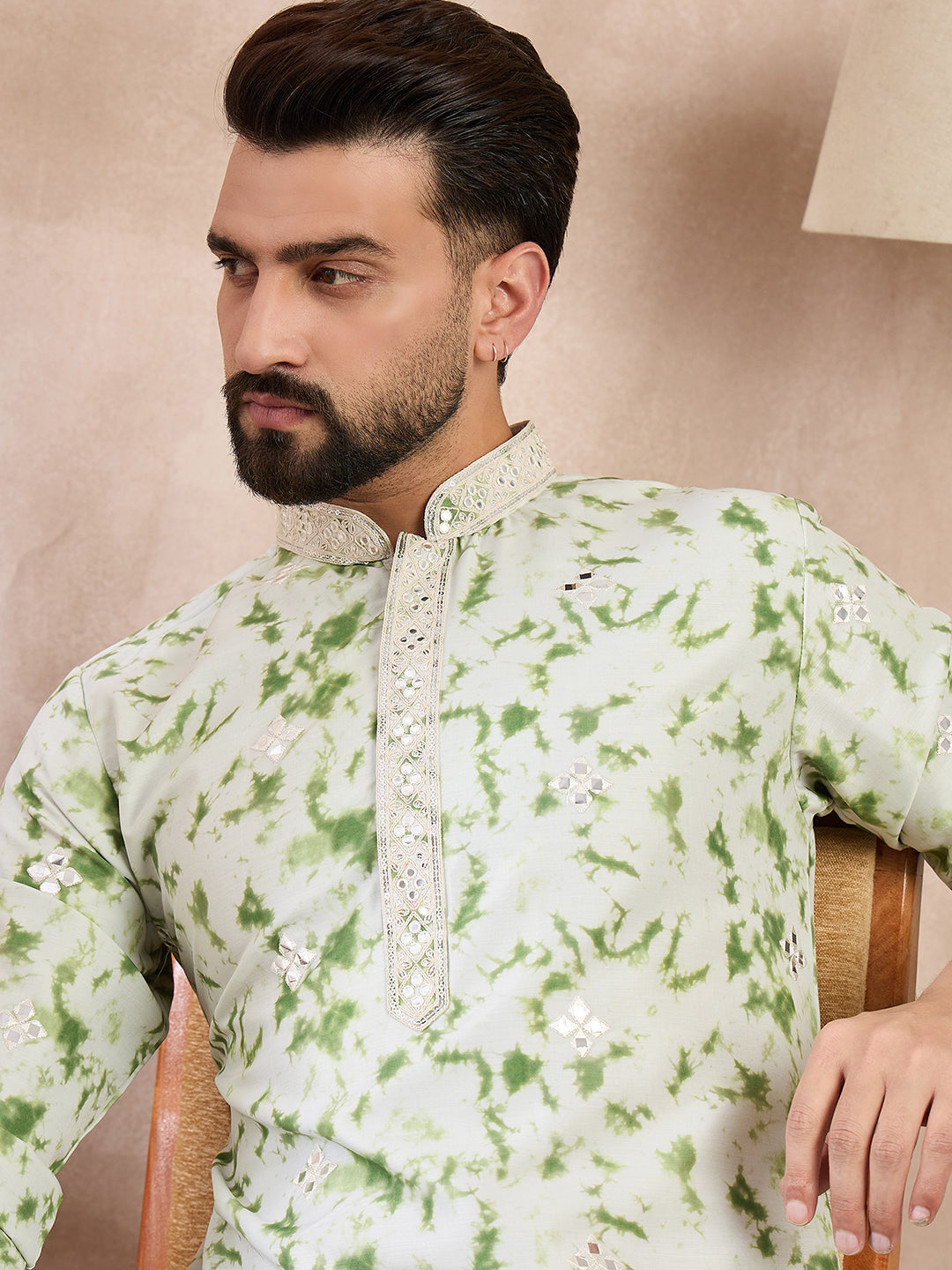 Men Green Silk Blend Solid Embroidered Straight Kurta With Trouser-MKSET2003