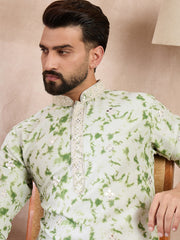 Men Green Silk Blend Solid Embroidered Straight Kurta With Trouser-MKSET2003