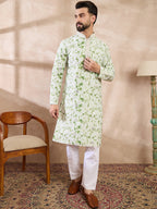 Men Green Silk Blend Solid Embroidered Straight Kurta With Trouser-MKSET2003