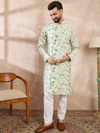 Men Green Silk Blend Solid Embroidered Straight Kurta With Trouser-MKSET2003
