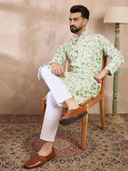 Men Green Silk Blend Solid Embroidered Straight Kurta With Trouser-MKSET2003