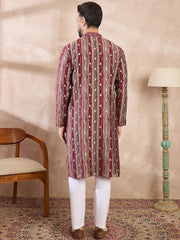 Men Maroon Silk Blend Abstract Printed Straight Kurta With Trouser-MKSET2006