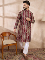 Men Maroon Silk Blend Abstract Printed Straight Kurta With Trouser-MKSET2006