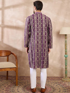Men Purple Silk Blend Abstract Printed Straight Kurta With Trouser-MKSET2008
