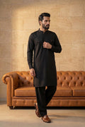 Black Viscose Rayon Solid Straight Pathani Set MKSET2199