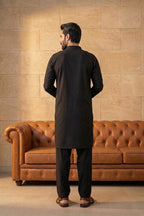 Black Viscose Rayon Solid Straight Pathani Set MKSET2199