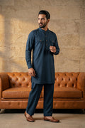 Blue Viscose Rayon Solid Straight Pathani Set MKSET2200