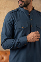 Blue Viscose Rayon Solid Straight Pathani Set MKSET2200