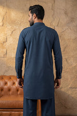 Blue Viscose Rayon Solid Straight Pathani Set MKSET2200