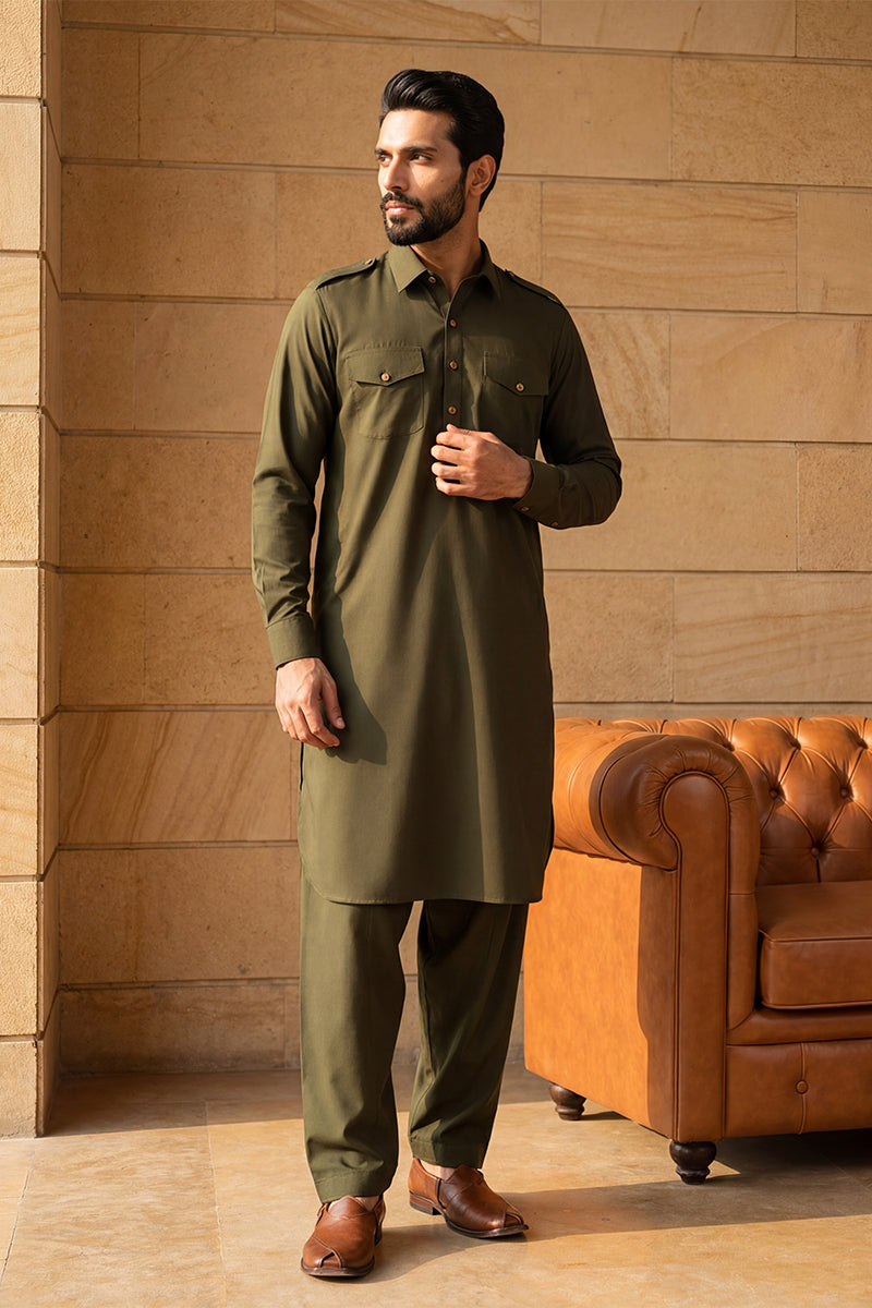 Green Viscose Rayon Solid Straight Pathani Set MKSET2201