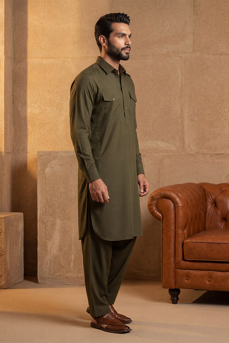 Green Viscose Rayon Solid Straight Pathani Set MKSET2201