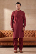 Red Viscose Rayon Solid Straight Pathani Set MKSET2370