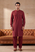 Red Viscose Rayon Solid Straight Pathani Set MKSET2370