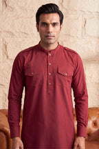 Red Viscose Rayon Solid Straight Pathani Set MKSET2370