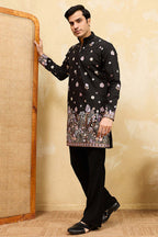 Black Silk Blend Embroidered Straight Kurta Sets MKSET2395