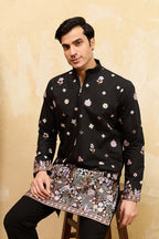 Black Silk Blend Embroidered Straight Kurta Sets MKSET2395